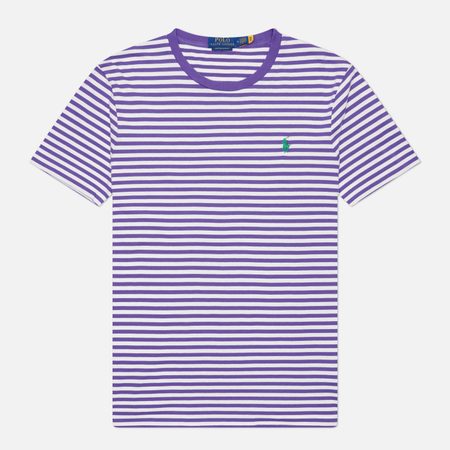 Мужская футболка Polo Ralph Lauren Embroidered Logo Stripe Custom Slim, цвет фиолетовый