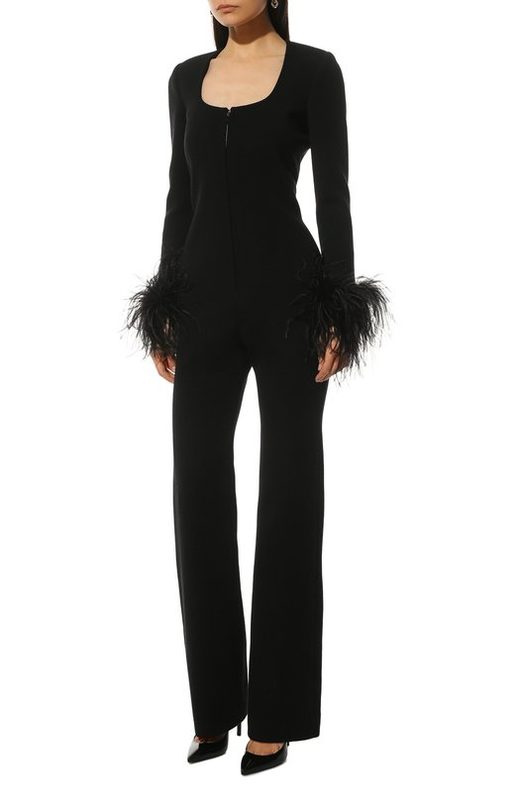 Шерстяной комбинезон с отделкой перьями Saint Laurent 3