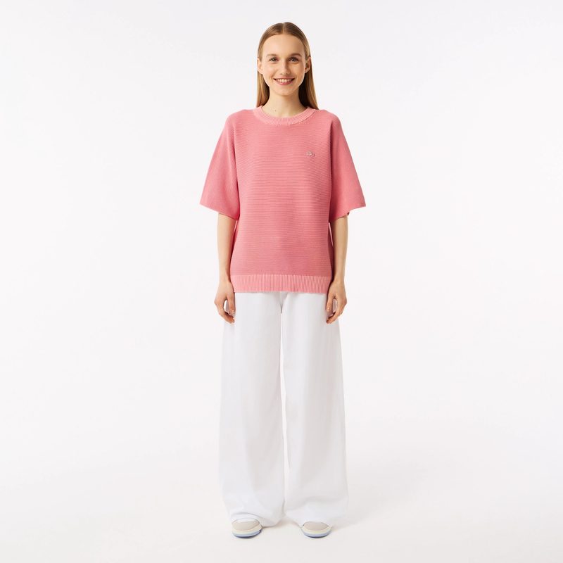 Женский вязаная футболка Lacoste оверсайз с коротким рукавом 5