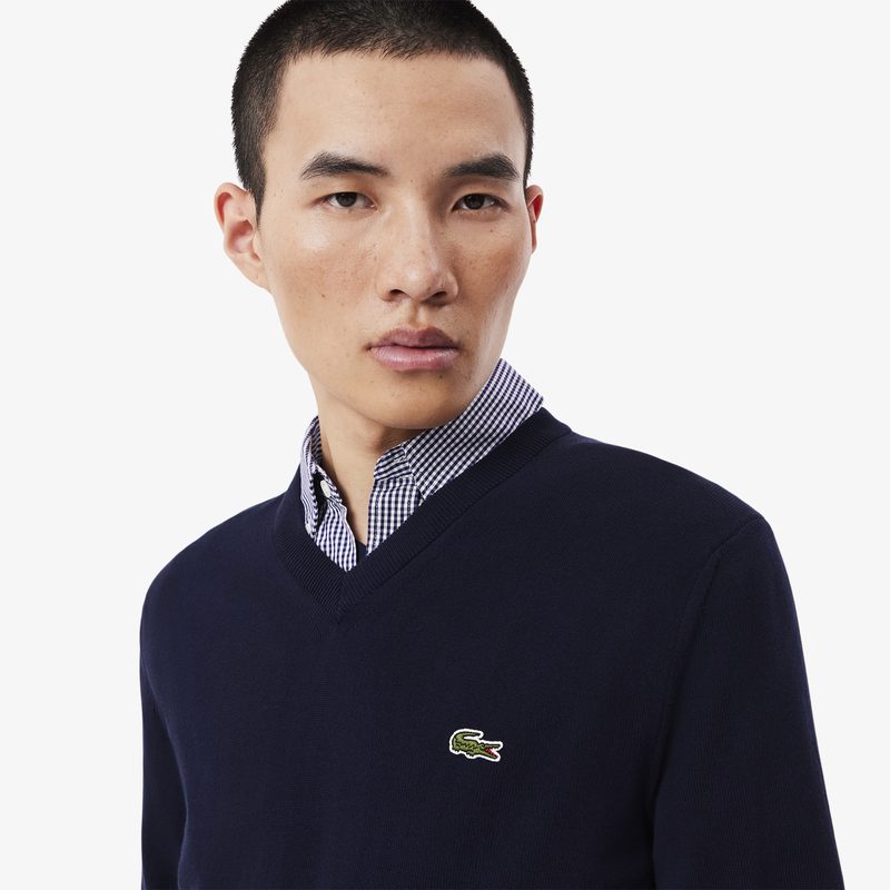 Мужской хлопковой свитер Lacoste с V-образным вырезом 3