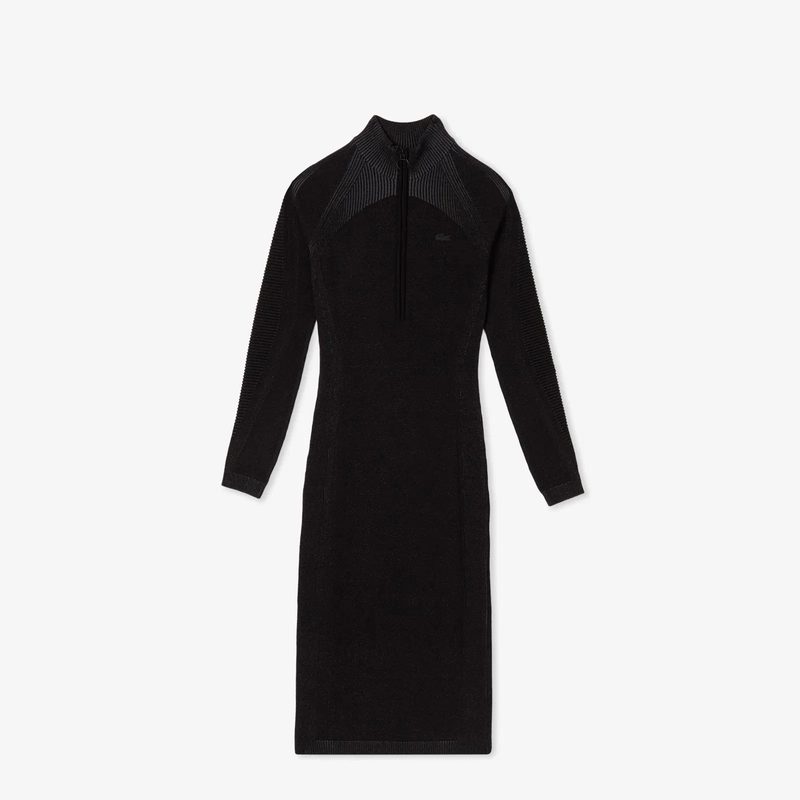 Женское облегающее длинное платье Lacoste на молнии с длинным рукавом 5