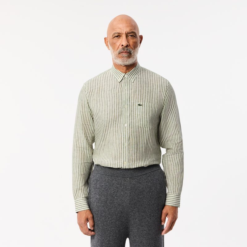 Мужская льняная рубашка Lacoste в полоску
