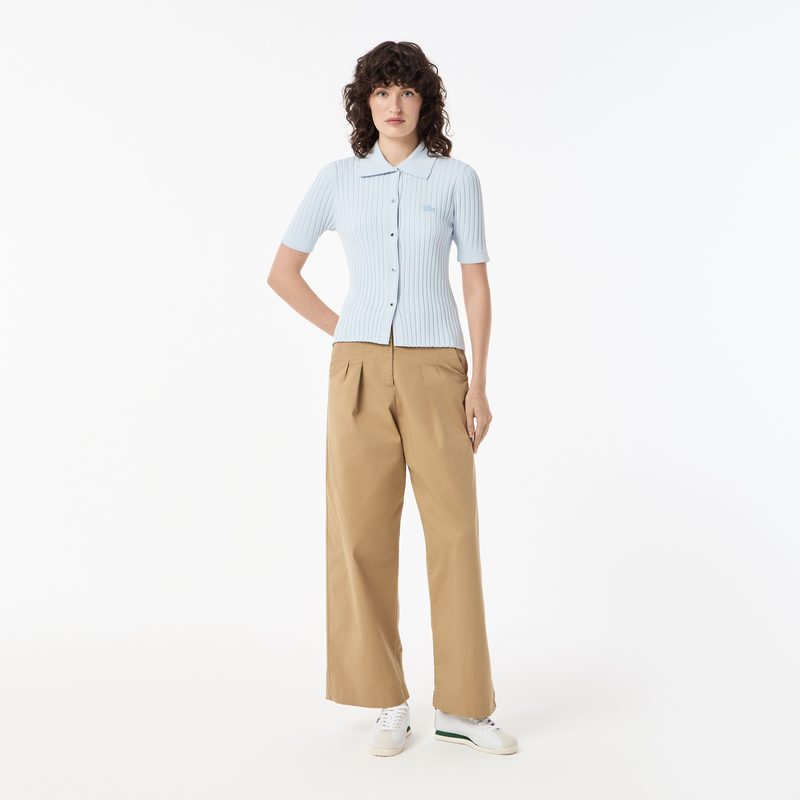 Женский лёгкий свитер Lacoste с коротким рукавом и воротником-поло 4