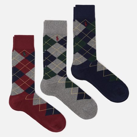 Комплект носков Polo Ralph Lauren Argyle Crew Combed Cotton 3-Pack, цвет комбинированный
