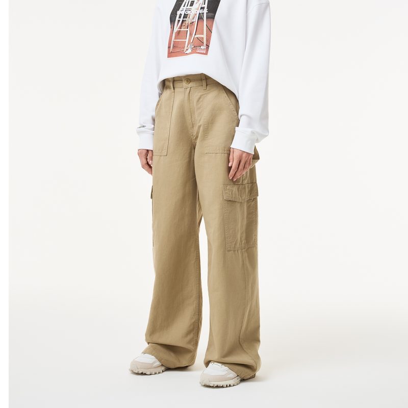 Женские прямые джинсовые брюки Lacoste свободного кроя из смеси льна 3