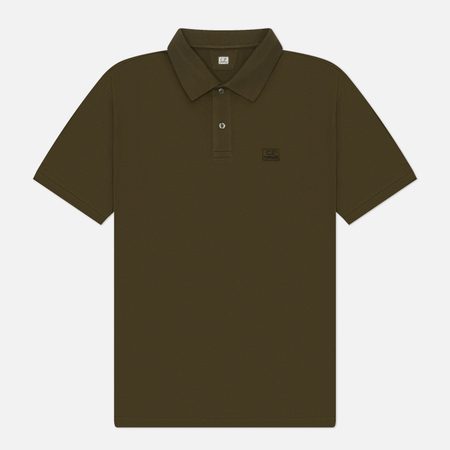 Мужское поло C.P. Company Stretch Piquet Ribbed Collar, цвет оливковый