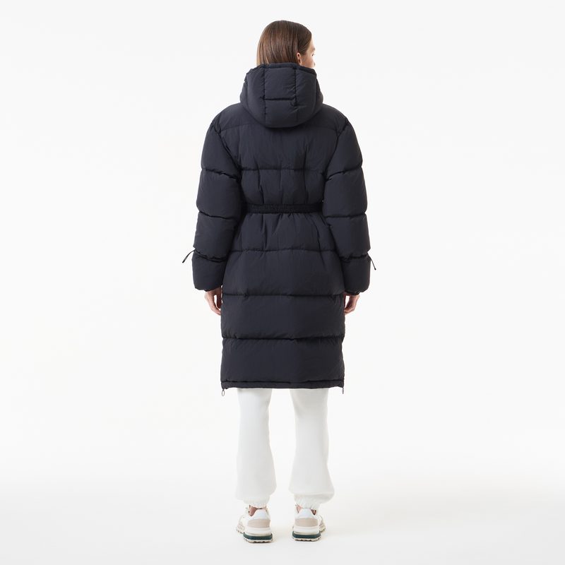Женский длинный пуховик Lacoste с поясом 2