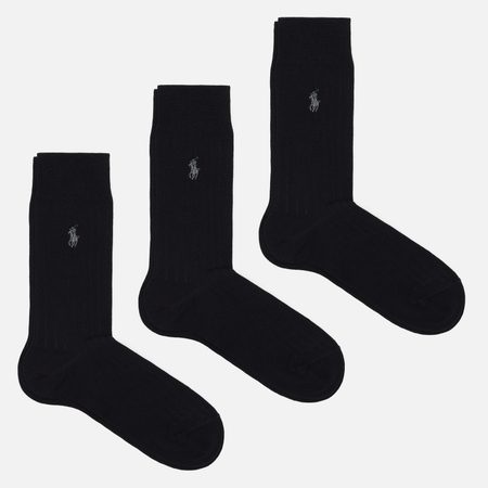 Комплект носков Polo Ralph Lauren Egyptian Cotton Rib Crew 3-Pack, цвет чёрный