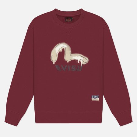 Мужская толстовка Evisu Graffiti Seagull Print & Sashiko Relax Fit, цвет бордовый