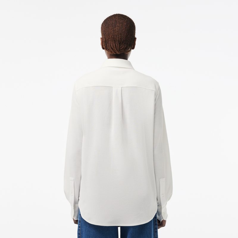 Женская хлопковая рубашка Lacoste с нашивкой-логотипом 2