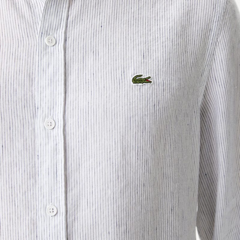 Мужская рубашка Lacoste без ворота в полоску из смеси льна 5