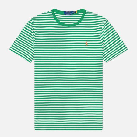 Мужская футболка Polo Ralph Lauren Embroidered Logo Stripe Custom Slim, цвет зелёный