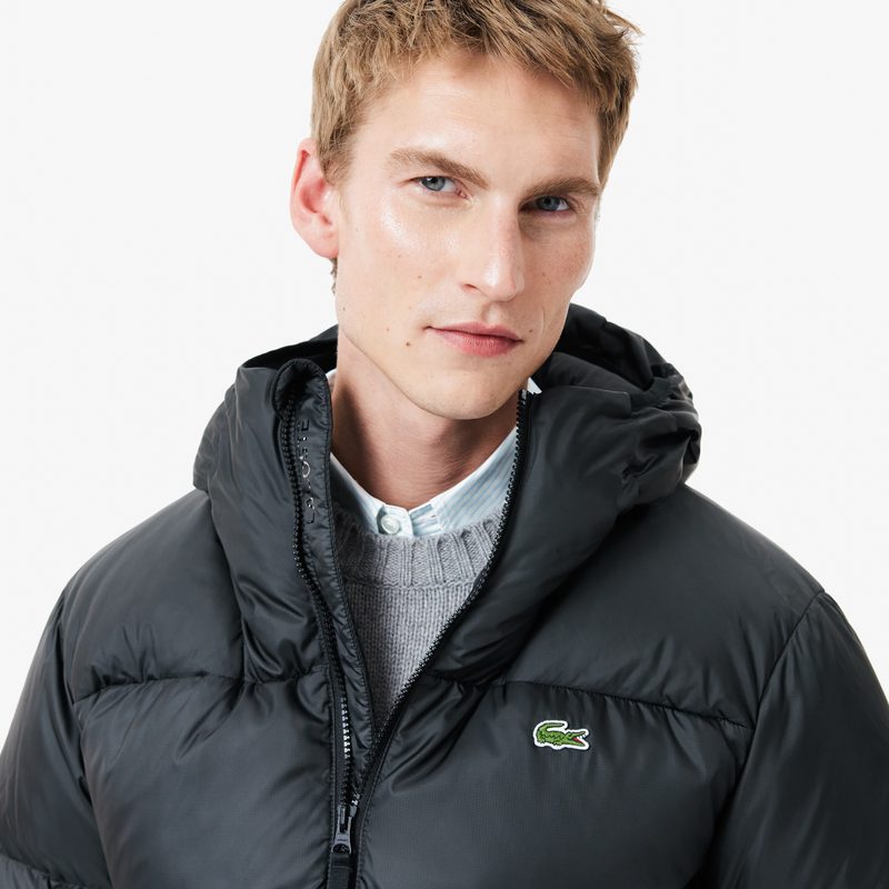 Мужской короткий влагоотталкивающий и ветроустойчивый пуховик Lacoste с капюшоном 3