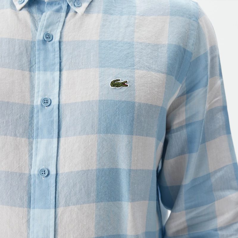 Мужская клетчатая рубашка Lacoste из смеси льна 5