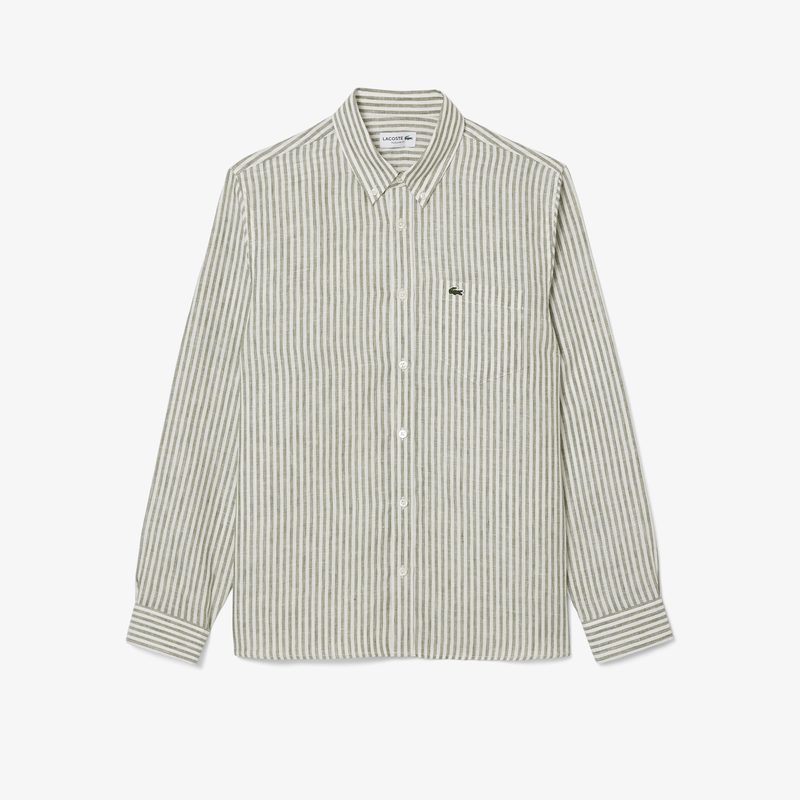 Мужская льняная рубашка Lacoste в полоску 5