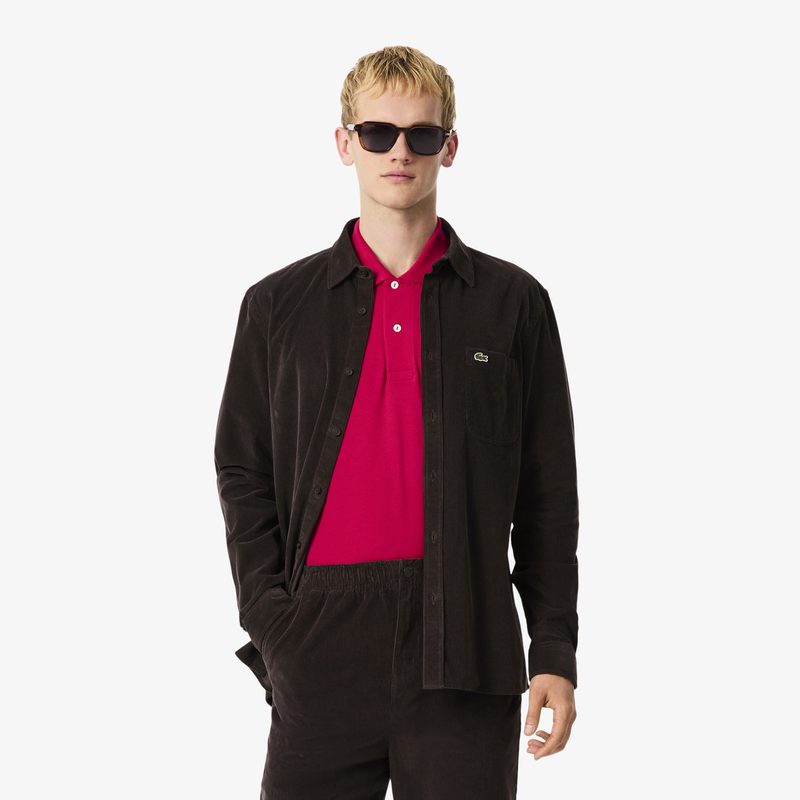 Мужская хлопковая велюровая рубашка Lacoste стандартного кроя