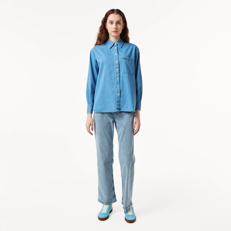 Женская джинсовая рубашка Lacoste оверсайз 5