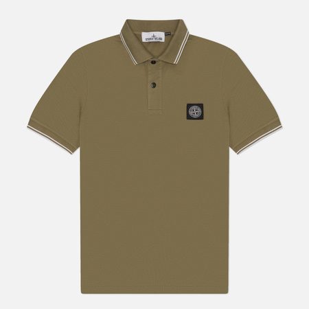 Мужское поло Stone Island Organic Cotton Pique With Stretch Slim, цвет оливковый