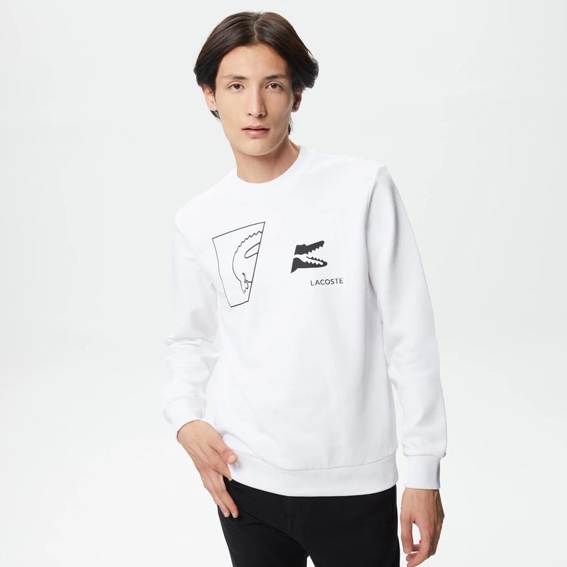 Мужской хлопковый свитшот Lacoste с круглым вырезом и принтом