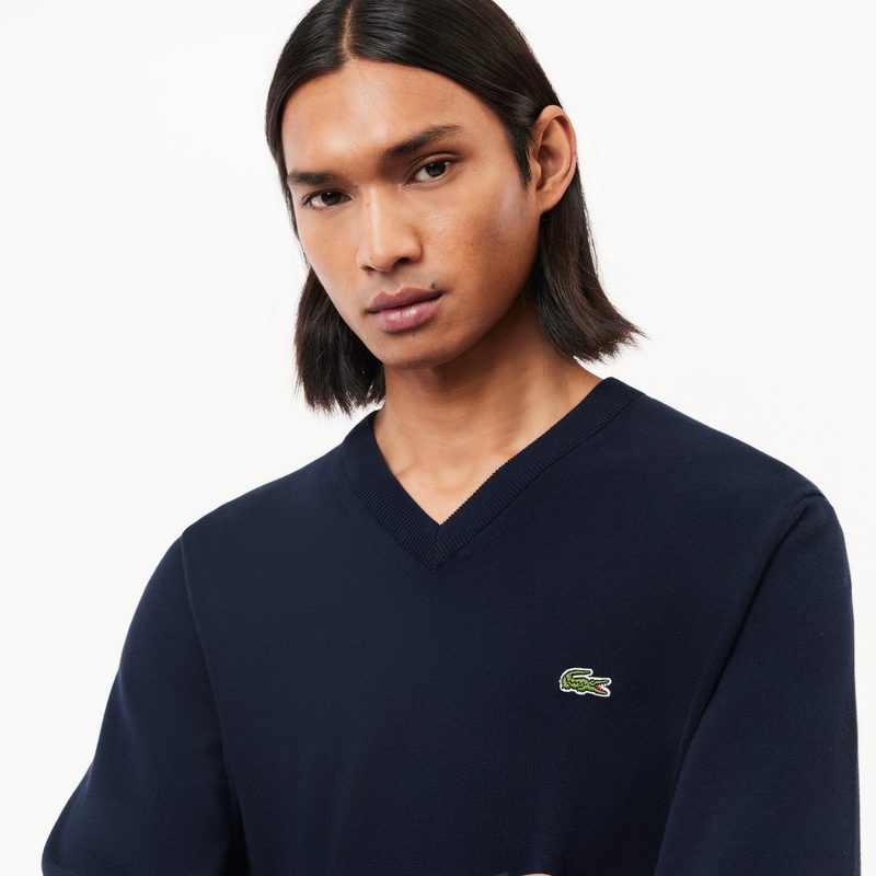 Мужской хлопковой свитер Lacoste с V-образным вырезом 5