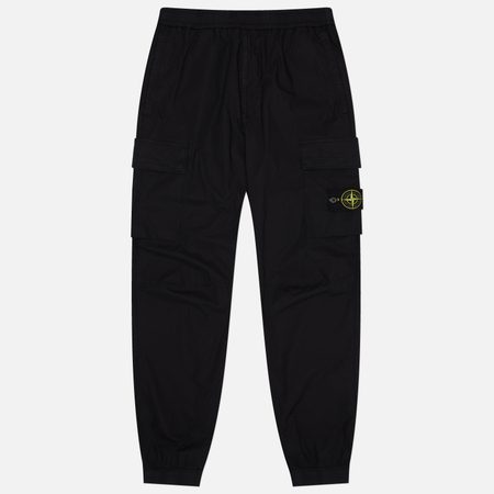 Мужские брюки Stone Island Stretch Cotton Tela Paracadute Regular Tapered Cargo, цвет чёрный