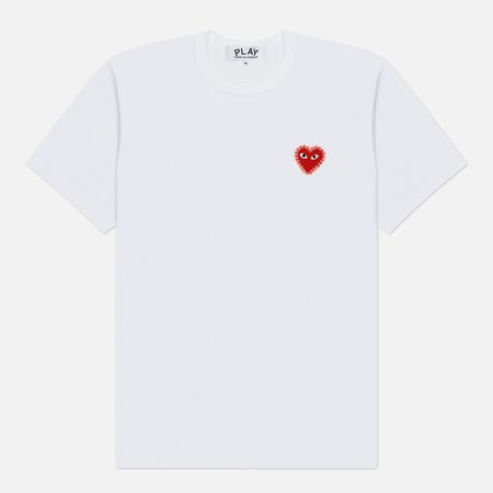 Мужская футболка Comme des Garcons Play Red Emblem x Rhinestone, цвет белый