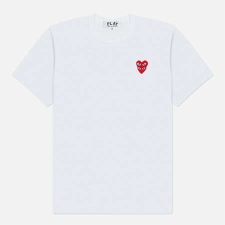 Мужская футболка Comme des Garcons Play Double Red Emblem, цвет белый