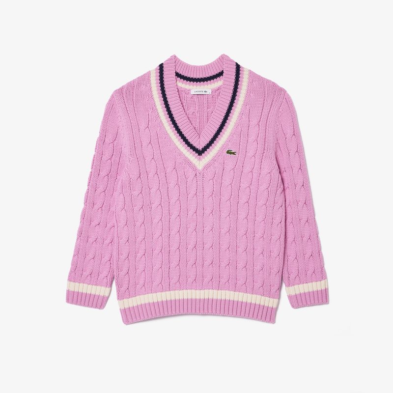 Женский вязаный свитер Lacoste c V-образным вырезом 5