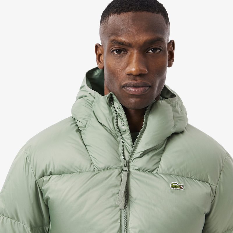 Мужской короткий влагоотталкивающий и ветроустойчивый пуховик Lacoste с капюшоном 3
