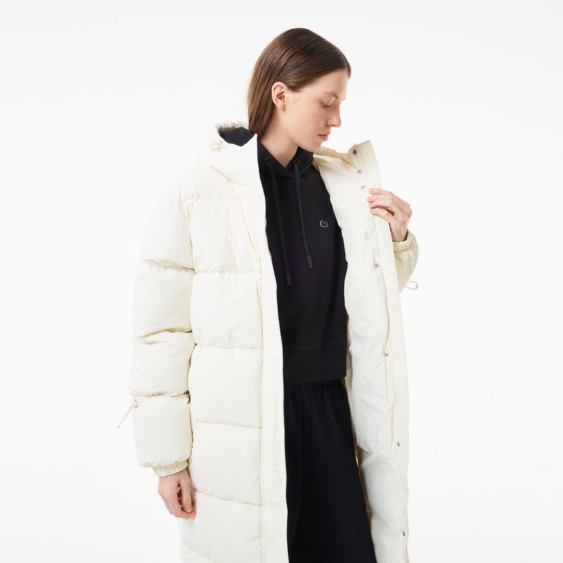 Женский длинный пуховик Lacoste с поясом 4