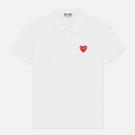 Мужское поло Comme des Garcons Play Red Emblem, цвет белый