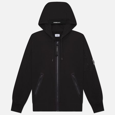 Мужская толстовка C.P. Company Diagonal Raised Fleece Lens Full Zip Hoodie, цвет чёрный