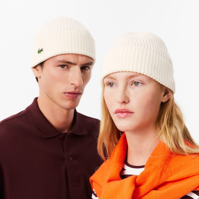 Шерстяная шапка Lacoste унисекс в рубчик 3