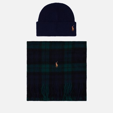 Подарочный набор Polo Ralph Lauren Holiday Tartan Beanie & Scarf Gift Box, цвет синий