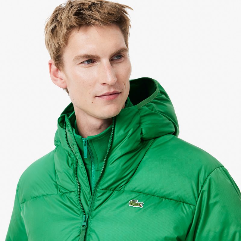 Мужской короткий влагоотталкивающий и ветроустойчивый пуховик Lacoste с капюшоном 3