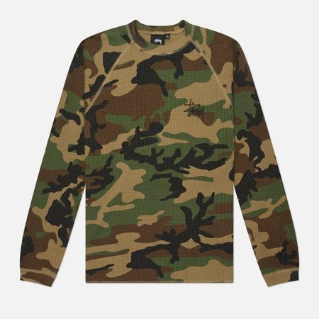 Мужской лонгслив Stussy Basic Stussy Thermal, цвет зелёный