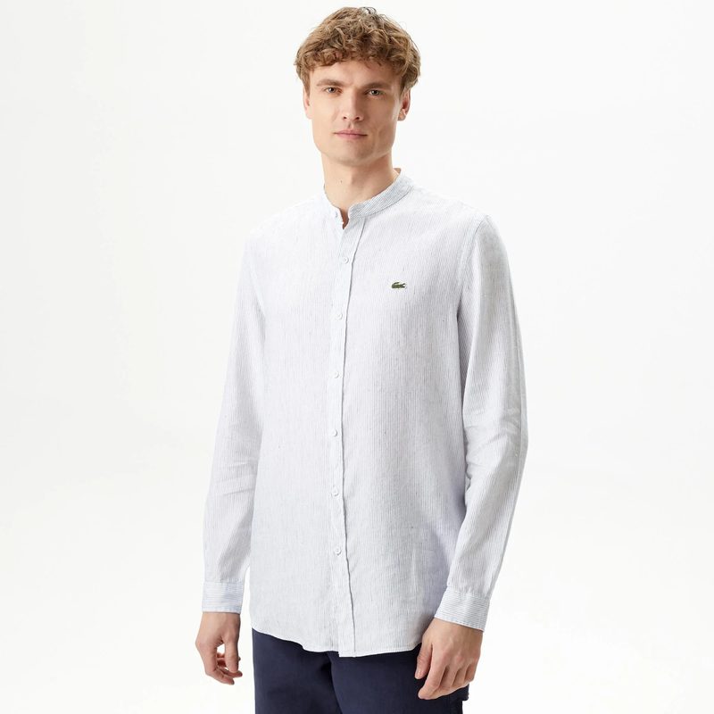 Мужская рубашка Lacoste без ворота в полоску из смеси льна