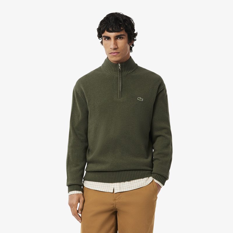 Мужской шерстяной свитер Lacoste на молнии с высоким воротом