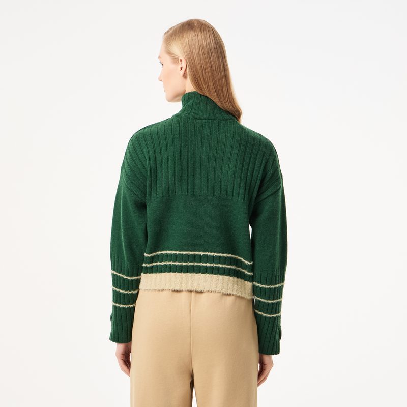 Женский короткий свитер Lacoste на молнии с длинным рукавом 2