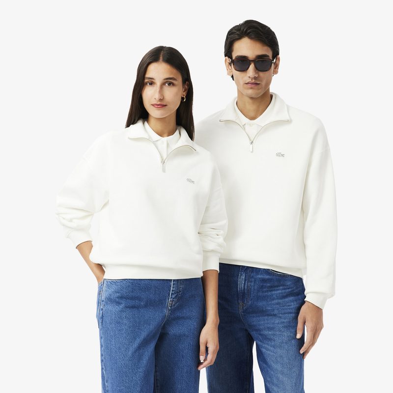 Хлопковый свитшот Lacoste унисекс свободного кроя из плотного флиса с застежкой-молнией на воротнике 4