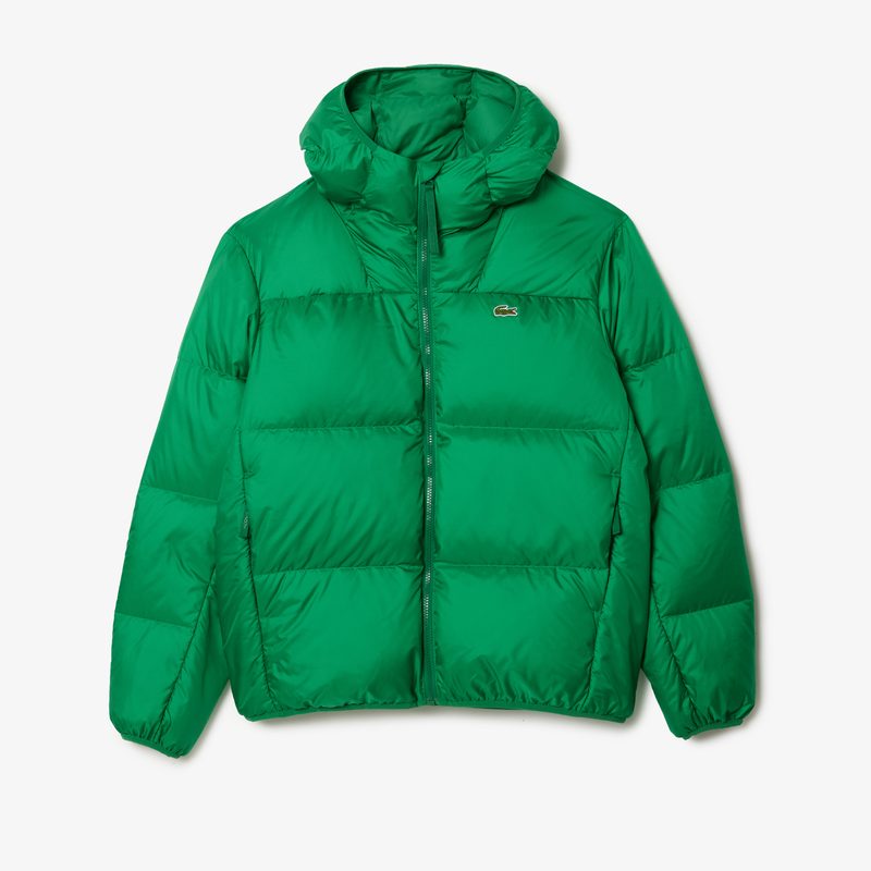 Мужской короткий влагоотталкивающий и ветроустойчивый пуховик Lacoste с капюшоном 5