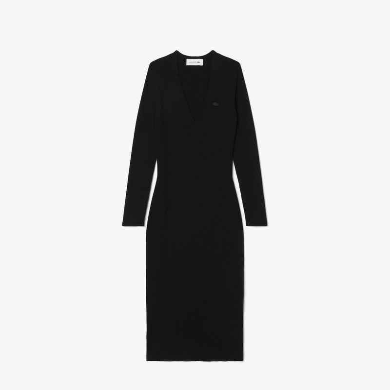 Длинное бесшовное платье Lacoste с боковым вырезом и длинным рукавом 4