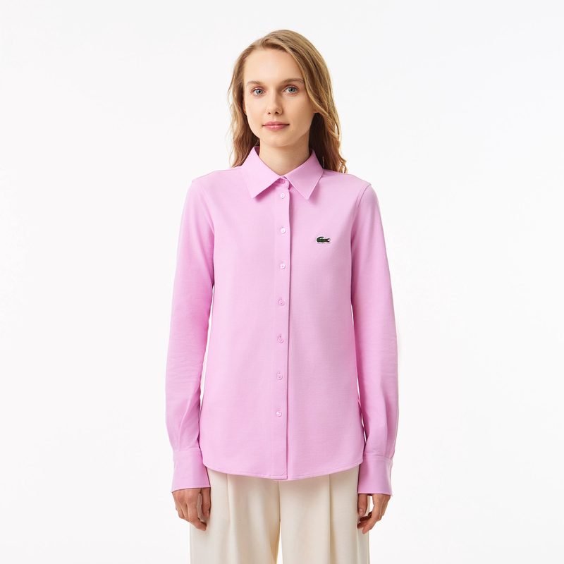 Женская хлопковая рубашка Lacoste с нашивкой-логотипом 4