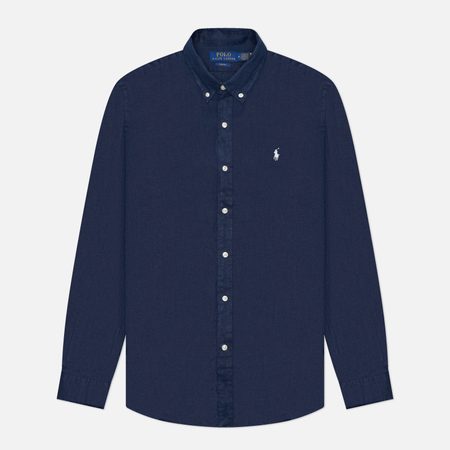 Мужская рубашка Polo Ralph Lauren Slim Fit Piece Dyed Linen, цвет синий
