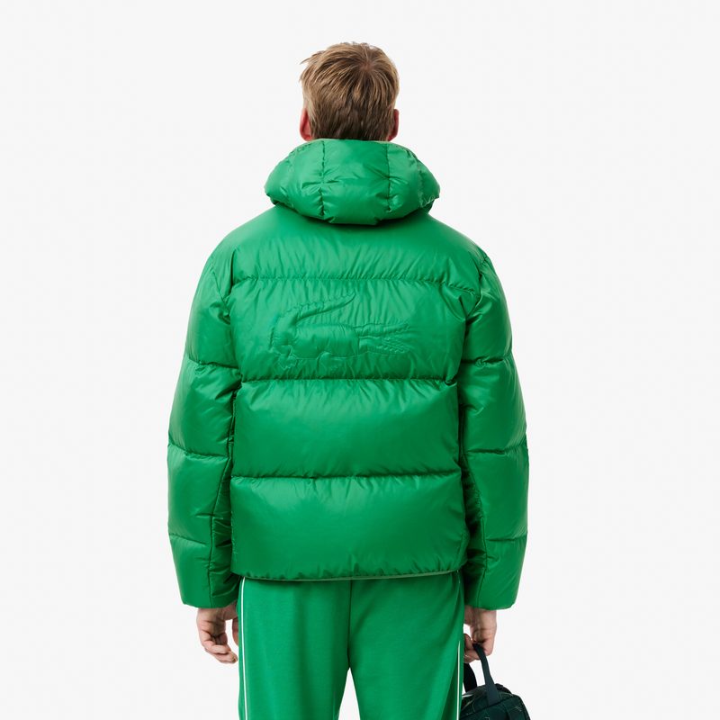 Мужской короткий влагоотталкивающий и ветроустойчивый пуховик Lacoste с капюшоном 2