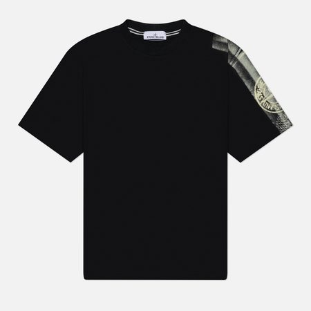 Мужская футболка Stone Island Stripes Two Print, цвет чёрный