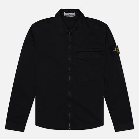 Мужская рубашка Stone Island Stretch Organic Cotton Satin Regular Overshirt, цвет чёрный