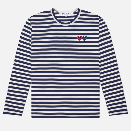 Мужской лонгслив Comme des Garcons Play Double Burgendy Emblem, цвет синий