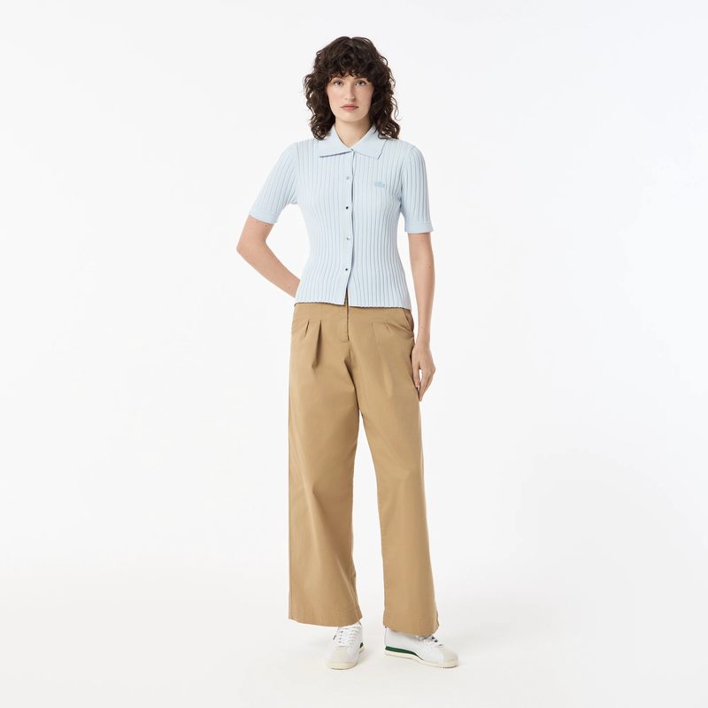 Женский лёгкий свитер Lacoste с коротким рукавом и воротником-поло 5
