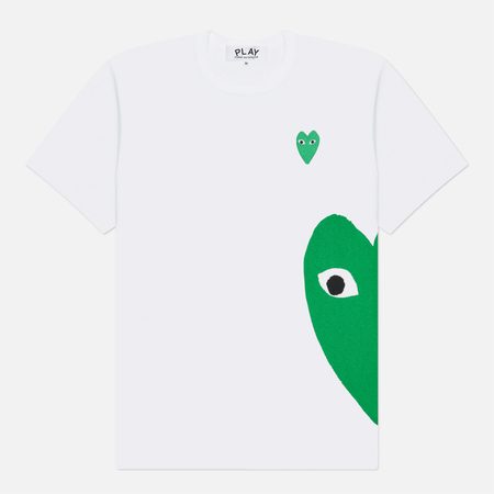 Мужская футболка Comme des Garcons Play Green Small & Big Emblem, цвет белый